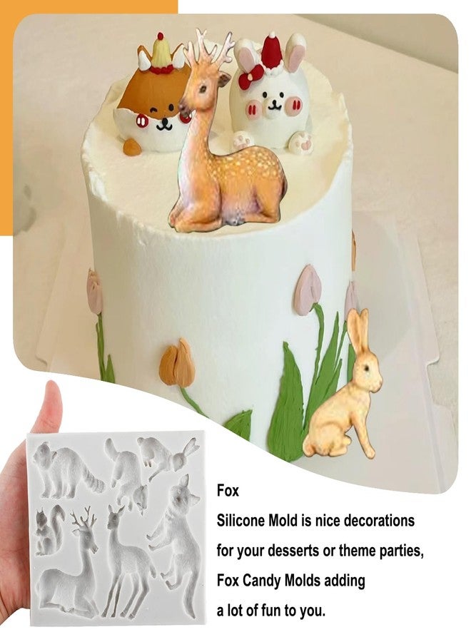 Sijiangmold Woodland Animal Fondant Silicone Mold Fox Squirrel Rabbit Raccoon Beaver Elk Sika Deer Mold For Cake Decorating Cupcake Topper Chocolate Candy Polymer Clay Gum Paste - Image 3