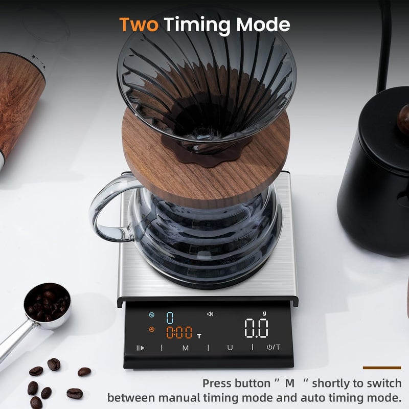 TIPRE Coffee Scale with Timer, 0.1g High Precision Espresso Scale, Pour Over Coffee Weight Scale Rechargeable Coffee Scale for Espresso with Color LED Display, Touch Sensor, Silicone Cover - Image 5
