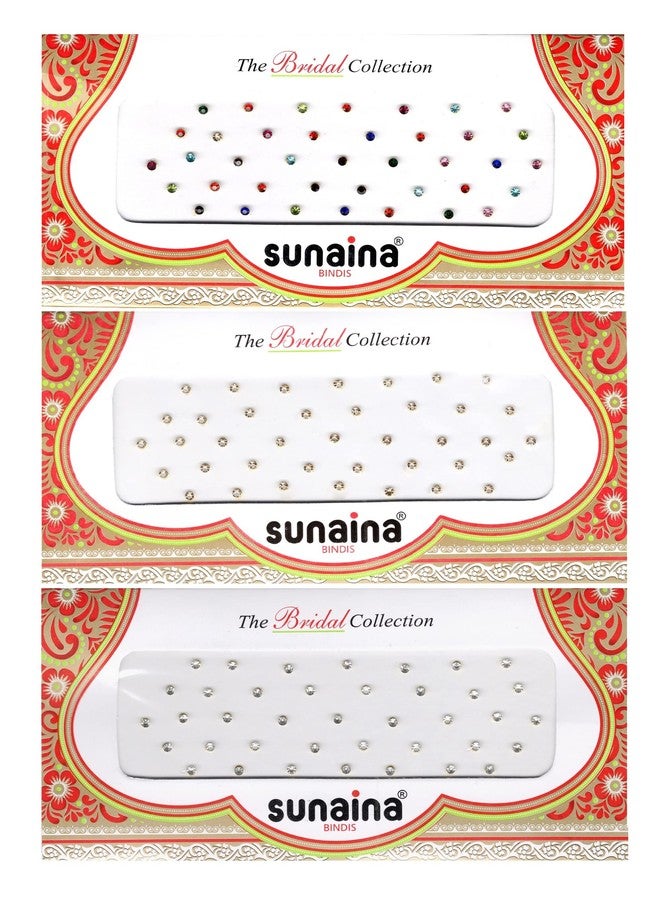 Sunaina Small Round MultiColor||Golden|| Silver Shiny Stone Matching Tikka Bindi for Women & Girls (Pack Of 3) - Image 2