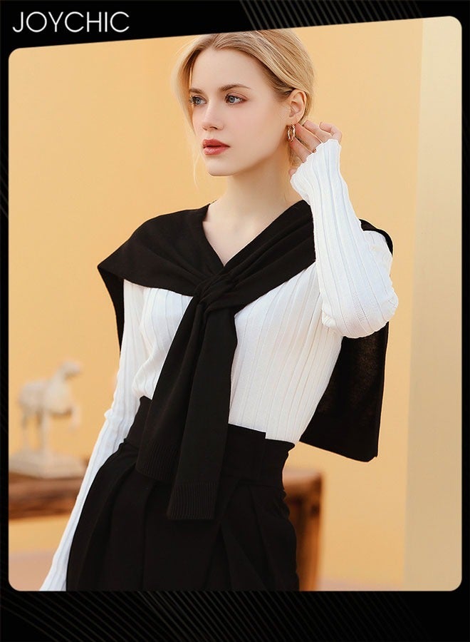 Joychic شال محبوك للنساء مزود بتكييف هواء - شال خارجي زخرفي صيفي على الطراز الكوري بلون موحد لحماية من الشمس - Image 1