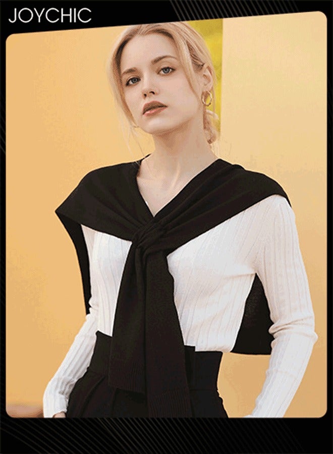 Joychic شال محبوك للنساء مزود بتكييف هواء - شال خارجي زخرفي صيفي على الطراز الكوري بلون موحد لحماية من الشمس - Image 2