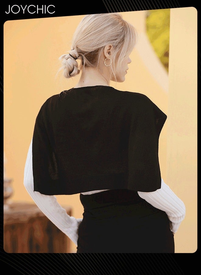 Joychic شال محبوك للنساء مزود بتكييف هواء - شال خارجي زخرفي صيفي على الطراز الكوري بلون موحد لحماية من الشمس - Image 3