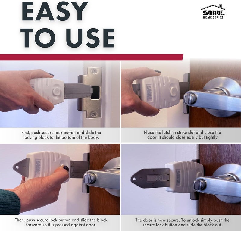 sabre Portable Door Lock, Durable Metal Construction, Lightweight and Compact, Quick No-Tool Installation, Fits Most Inward-Swinging Hinged Doors, Requires 1/8 Inch Gap, For Houses, Apartments, Condos - Image 2