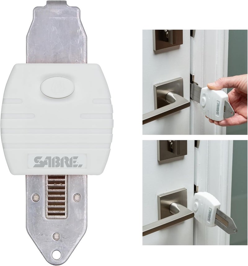 sabre Portable Door Lock, Durable Metal Construction, Lightweight and Compact, Quick No-Tool Installation, Fits Most Inward-Swinging Hinged Doors, Requires 1/8 Inch Gap, For Houses, Apartments, Condos - Image 1