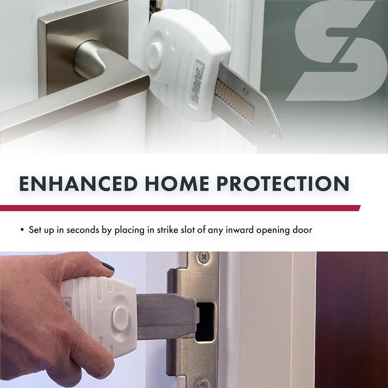 sabre Portable Door Lock, Durable Metal Construction, Lightweight and Compact, Quick No-Tool Installation, Fits Most Inward-Swinging Hinged Doors, Requires 1/8 Inch Gap, For Houses, Apartments, Condos - Image 4