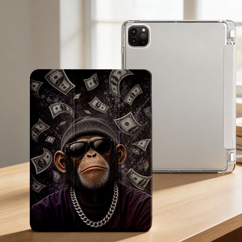 Tablet Case for iPad, Money Rain Monkey With Sunglasses, iPad Protective Case for Mini Air Pro 4 5 6 7 8 9 10 11 12, for 7.9 8.3 9.7 10.2 10.5 10.9 11 12.9 13 inch Clear Acrylic Shockproof Cover with Stand - Image 3