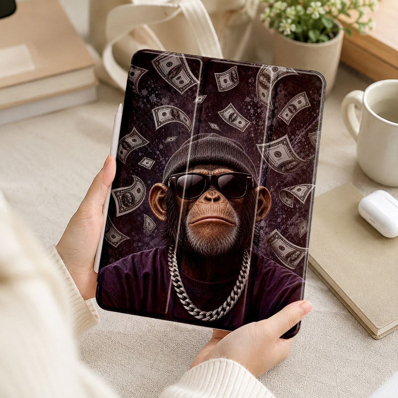 Tablet Case for iPad, Money Rain Monkey With Sunglasses, iPad Protective Case for Mini Air Pro 4 5 6 7 8 9 10 11 12, for 7.9 8.3 9.7 10.2 10.5 10.9 11 12.9 13 inch Clear Acrylic Shockproof Cover with Stand - Image 5