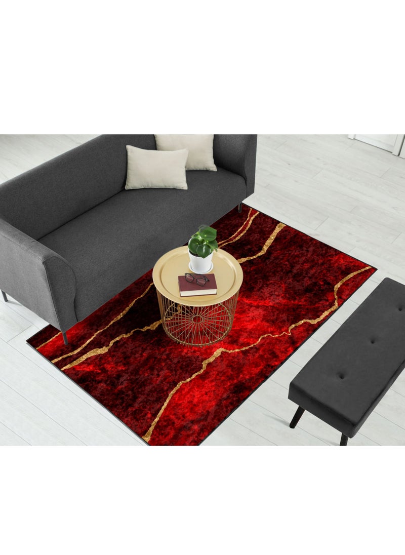 RIZARIES Maroon Abstract Centerpiece (Rug)  - Image 1