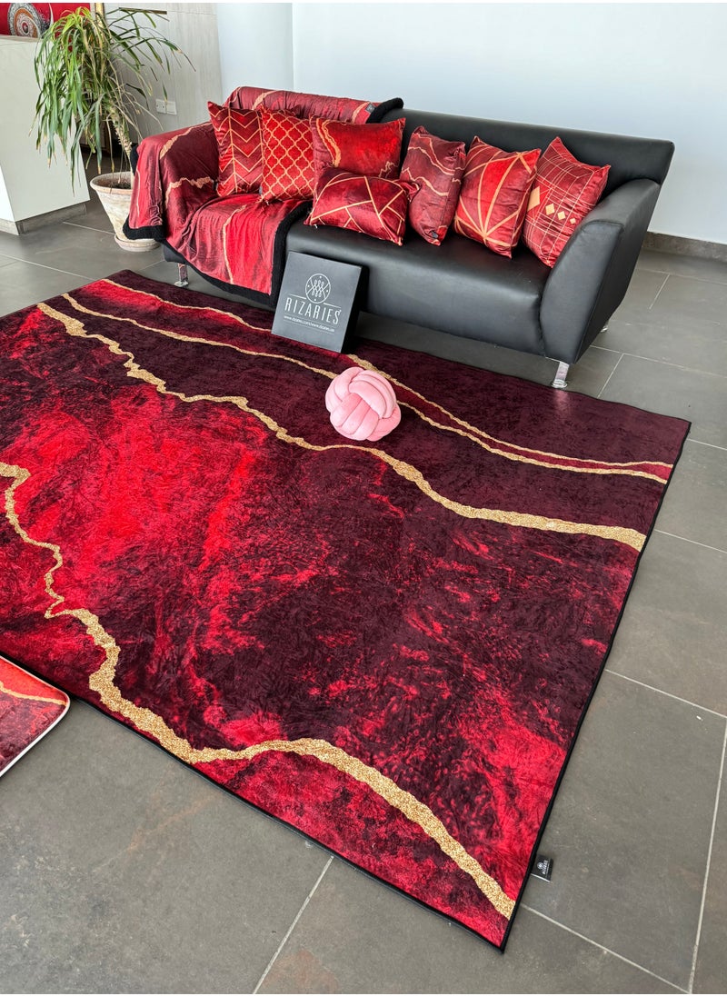 RIZARIES Maroon Abstract Centerpiece (Rug)  - Image 5
