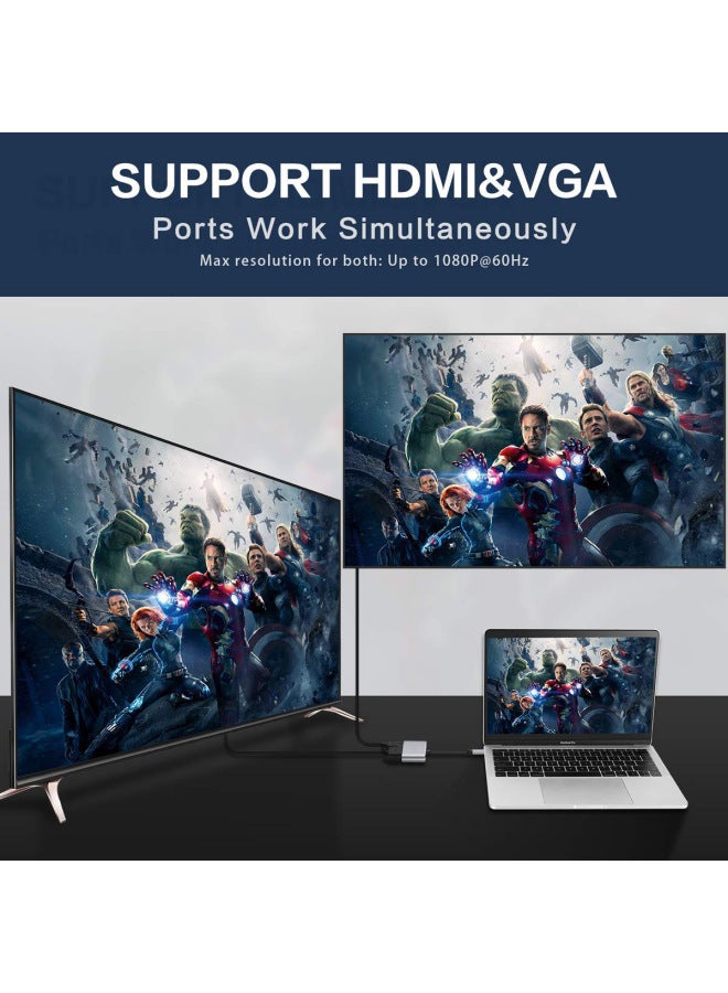 Chen For Type-c To Hdmi Vga Converter Two-in-one Adapter Aluminum Alloy Dual-screen With Display Docking Station-Color:Type C To Hdmi+vga - Image 3