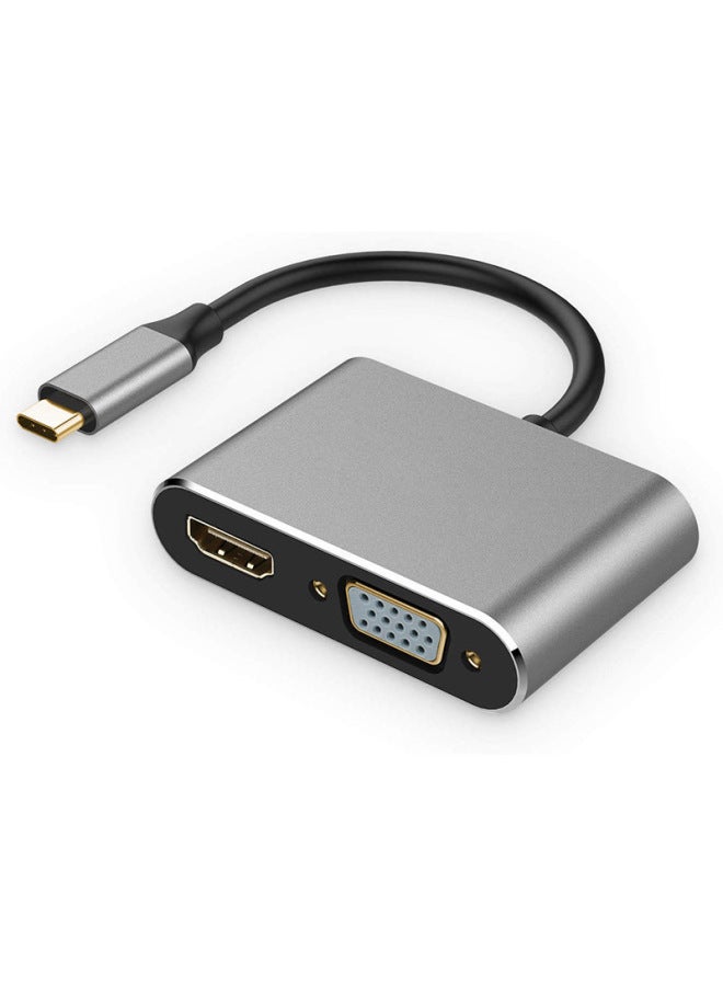 Chen For Type-c To Hdmi Vga Converter Two-in-one Adapter Aluminum Alloy Dual-screen With Display Docking Station-Color:Type C To Hdmi+vga - Image 1