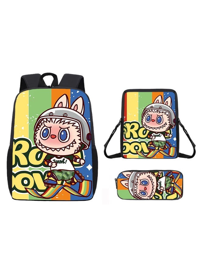 لابوبو حقيبة ظهر لابوبو المدرسية الابتدائية خفيفة الوزن، بطبعة كرتونية لطيفة للأطفال، مقاس 42*29*16 سم، وحقيبة غداء مقاس 26*18*6 سم، وحقيبة أقلام مقاس 11*22*2.5 سم. - Image 1