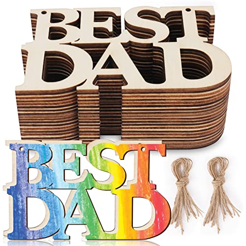 AIERSA 20Pcs Best DAD Unfinished Wood Crafts, Fathers Day Crafts for Kids Painting, Wood Cutouts to Paint, Wooden Letter Ornaments for Father's Day Gifts,Dad's Birthday Party Classroom DIY Tags - Image 1