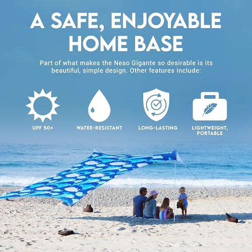 Neso Gigante Portable Beach Tent Sun Shelter - Lightweight Beach Shade Canopy - Easy Setup for Family Outings - Patented Reinforced Corners - UPF 50+ - 8ft Tall, 11 x 11ft - Save The Whales - Image 3