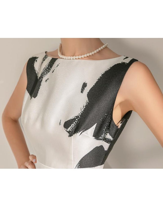 Madam Uniq New Watercolor Ink Art Printed Sleeveless High-Waisted A-Line Dress for Women  - Image 4