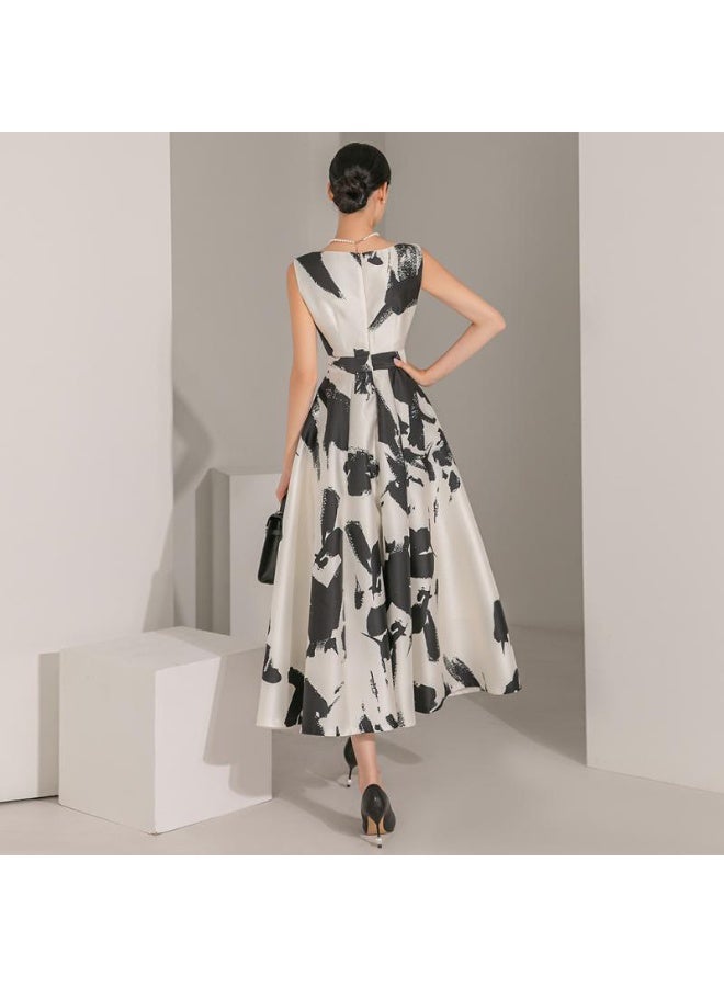 Madam Uniq New Watercolor Ink Art Printed Sleeveless High-Waisted A-Line Dress for Women  - Image 2