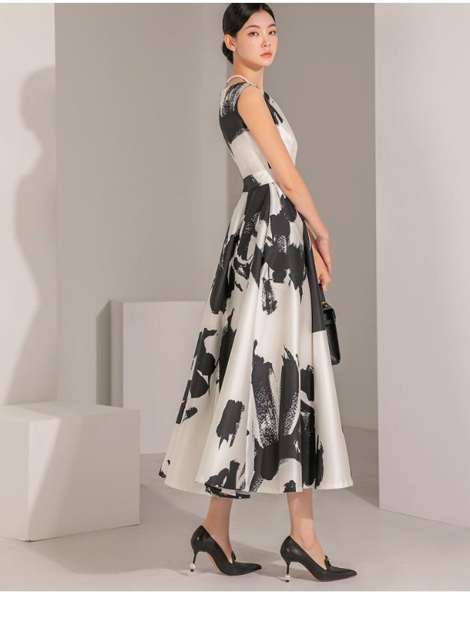 Madam Uniq New Watercolor Ink Art Printed Sleeveless High-Waisted A-Line Dress for Women  - Image 3