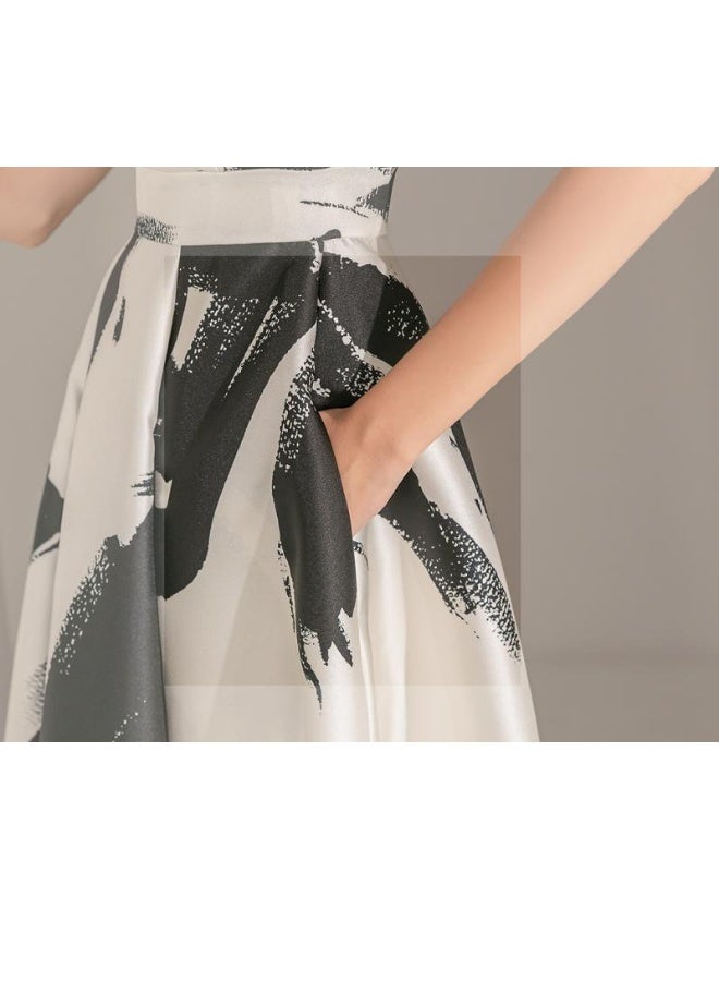 Madam Uniq New Watercolor Ink Art Printed Sleeveless High-Waisted A-Line Dress for Women  - Image 5