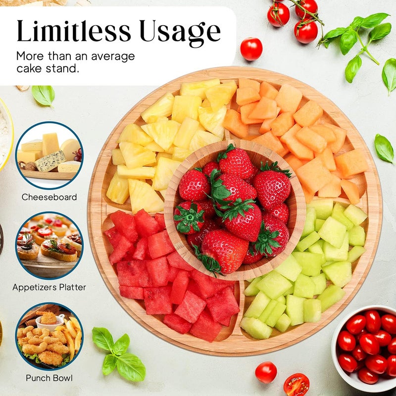 Homeries حامل كعكة من الخيزران مع غطاء، طبق كعكة، (6 في 1) صينية تقديم متعددة الوظائف، حامل كعكة كبير مع قبة، حامل عرض كعكة مع غطاء وقبة كعكة - استخدمه كحامل كعكة، غطاء كعكة - Image 5