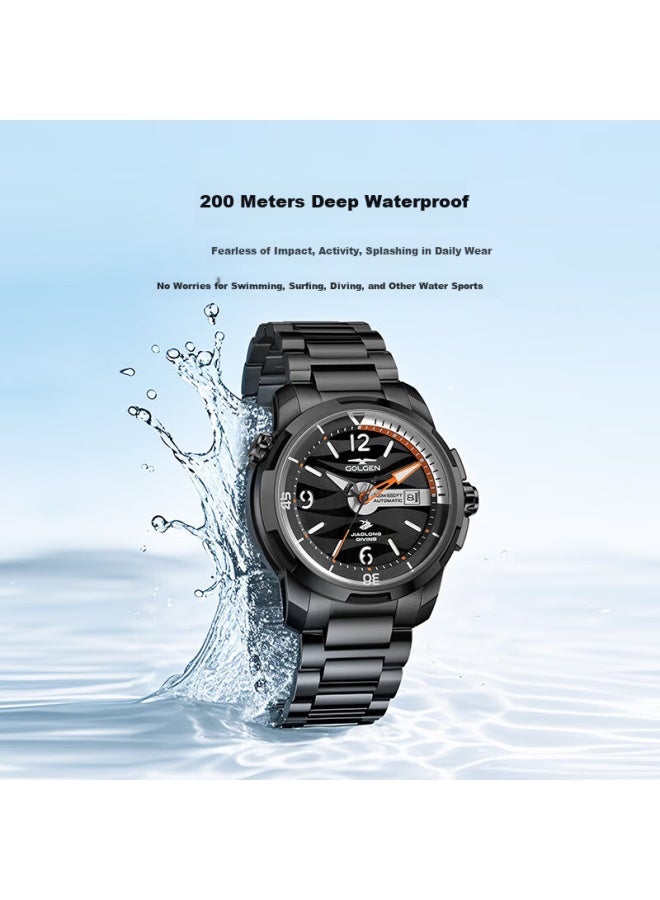 Golgen Men's Watch Jiao Long Large Dial Steel Band Sports Waterproof 200m Mechanical Watch Birthday Gift For Boyfriend 16020 - Image 3