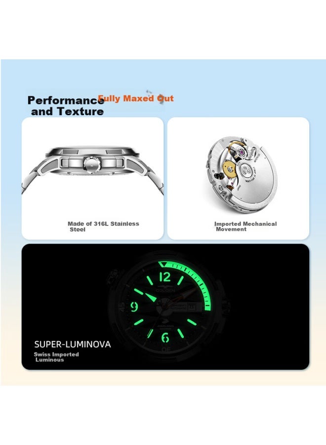 Golgen Men's Watch Jiao Long Large Dial Steel Band Sports Waterproof 200m Mechanical Watch Birthday Gift For Boyfriend 16020 - Image 4