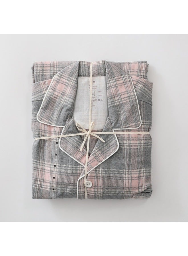 Unprinted Style Autumn And Winter Unprinted Loungewear, All-cotton Brushed Flannel Pure Cotton Pajamas, Men's And Women's Long-sleeved Set