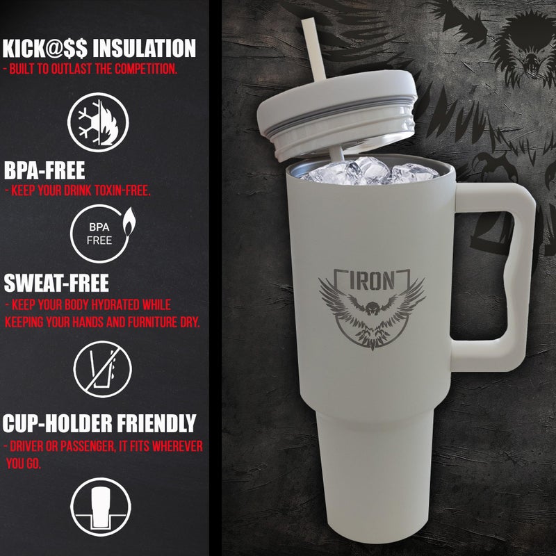 Iron Infidel Iron Infidel Tactical Tumbler wtih Straw Lid - 40oz Insulated Tumbler for Men & Women that Fits Car Cup Holder with Rugged Sleeve to Store Keys  Wallet & Phone - Glacier  - Image 2