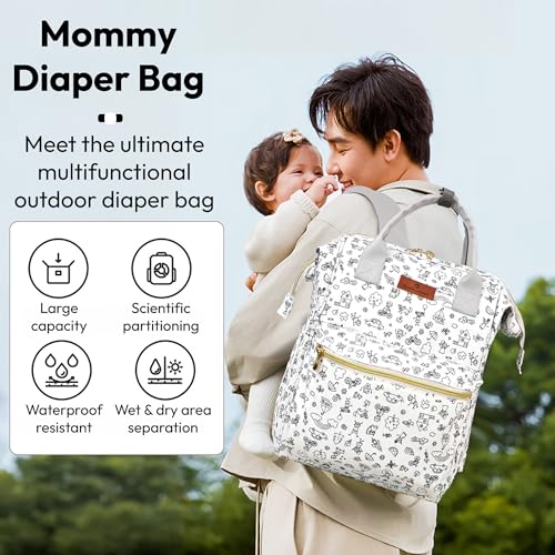 StarAndDaisy Baby Diaper Bag for Mother Travel/Diaper Bags for Mother for Travel with Laptop Pocket, Multi Compartments, Insulated Bottle Pockets, Waterproof, Ultra soft fabric -Printed Grey - Image 2