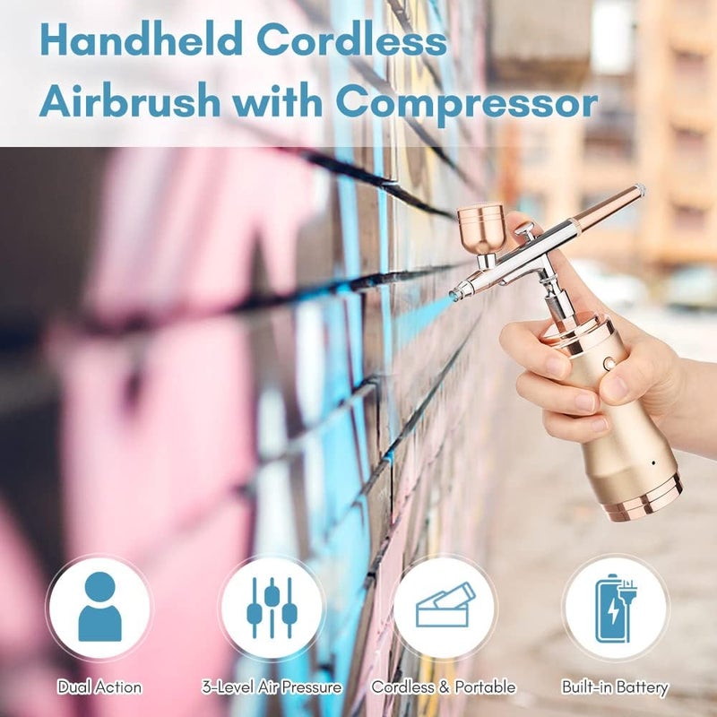 Airbrush Kit with Compressor, Portable Cordless Airbrush Gun, Rechargeable Handheld Mini Air Compressor Airbrush, for Makeup, Cake Decor, Model Coloring, Nail Art, Tattoo Barber - Image 2