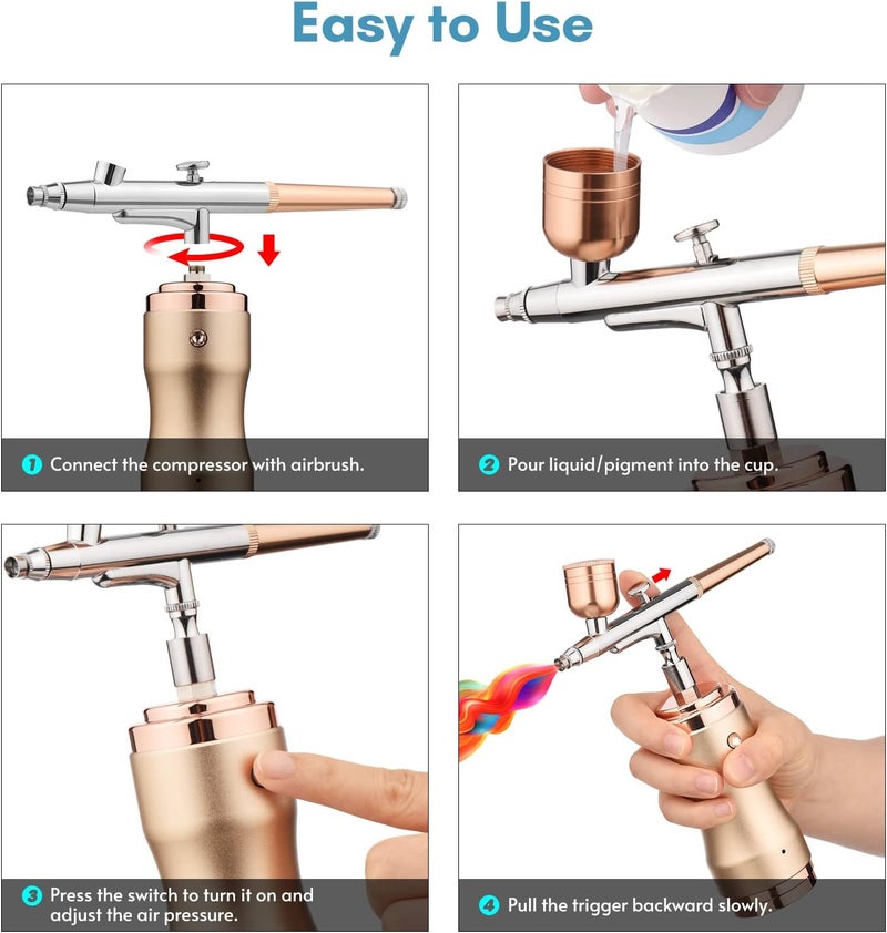 Airbrush Kit with Compressor, Portable Cordless Airbrush Gun, Rechargeable Handheld Mini Air Compressor Airbrush, for Makeup, Cake Decor, Model Coloring, Nail Art, Tattoo Barber - Image 4