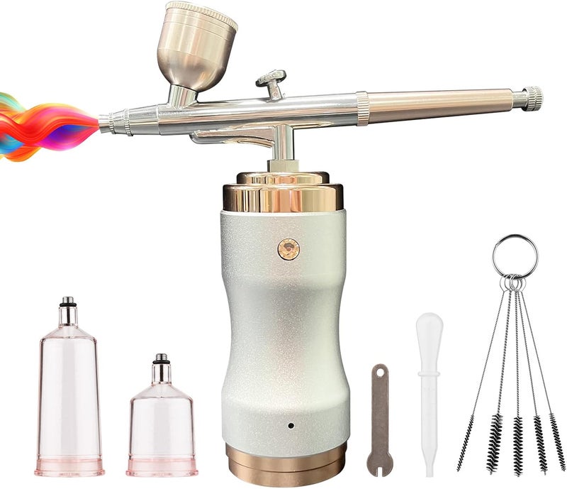 Airbrush Kit with Compressor, Portable Cordless Airbrush Gun, Rechargeable Handheld Mini Air Compressor Airbrush, for Makeup, Cake Decor, Model Coloring, Nail Art, Tattoo Barber - Image 1