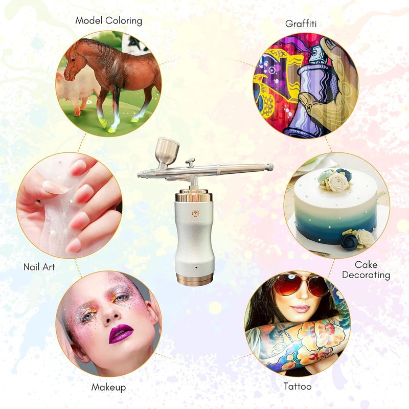 Airbrush Kit with Compressor, Portable Cordless Airbrush Gun, Rechargeable Handheld Mini Air Compressor Airbrush, for Makeup, Cake Decor, Model Coloring, Nail Art, Tattoo Barber - Image 3