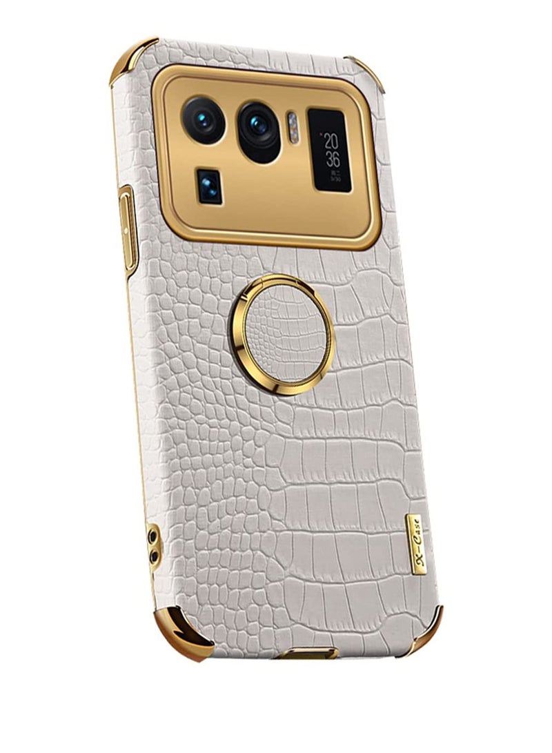 SYOSI Case for Mi 11 Ultra Ultra-thin Soft TPU Crocodile Leather Shockproof Bumper With Ring Bracket and Camera Protection, Protective Shock-Absorption Bumper Soft Case (6.81" -White) - Image 2