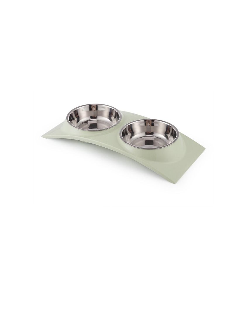 DOUBLE DINING PET FEEDRER WITH STAINLESS STEEL BOWL & NON SLIP RUBBER BOTTOM-GREEN -38.5*16.7*5cm - Image 1