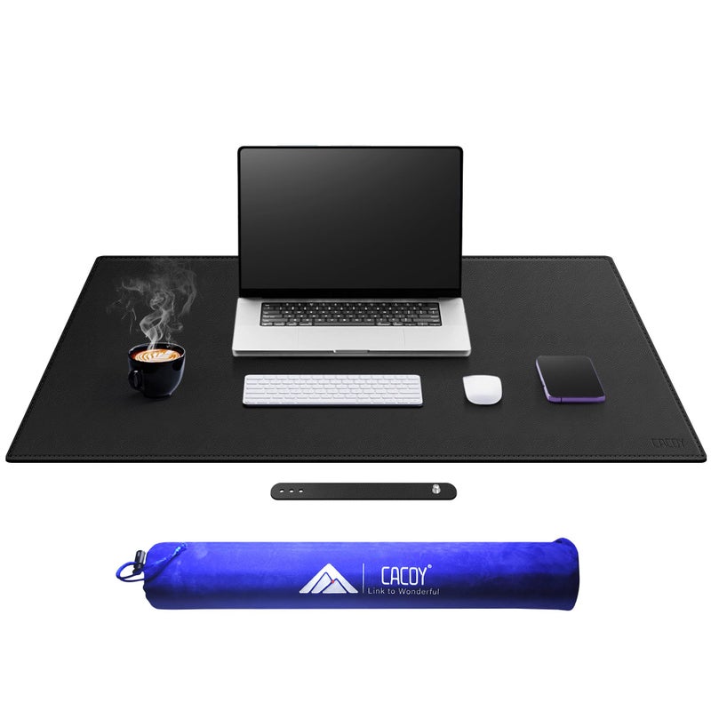 Cacoy Large Desk Mat 48 x 24 Leather Desk Pad Protector with Cork PU Leather DoubleSided Office Desk Cover Mat Large Computer Mouse Pad Waterproof Desk Blotter Pad for Office and Home Black - Image 2