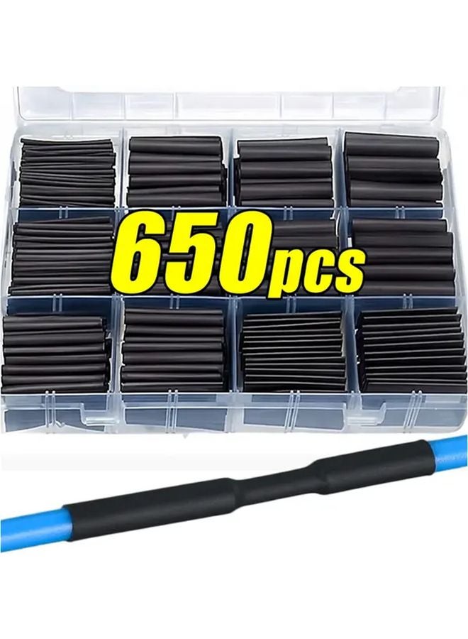 650pcs Black Heat Shrink Tube Kit Assorted Sizes for Electrical Wire Connections - Image 1