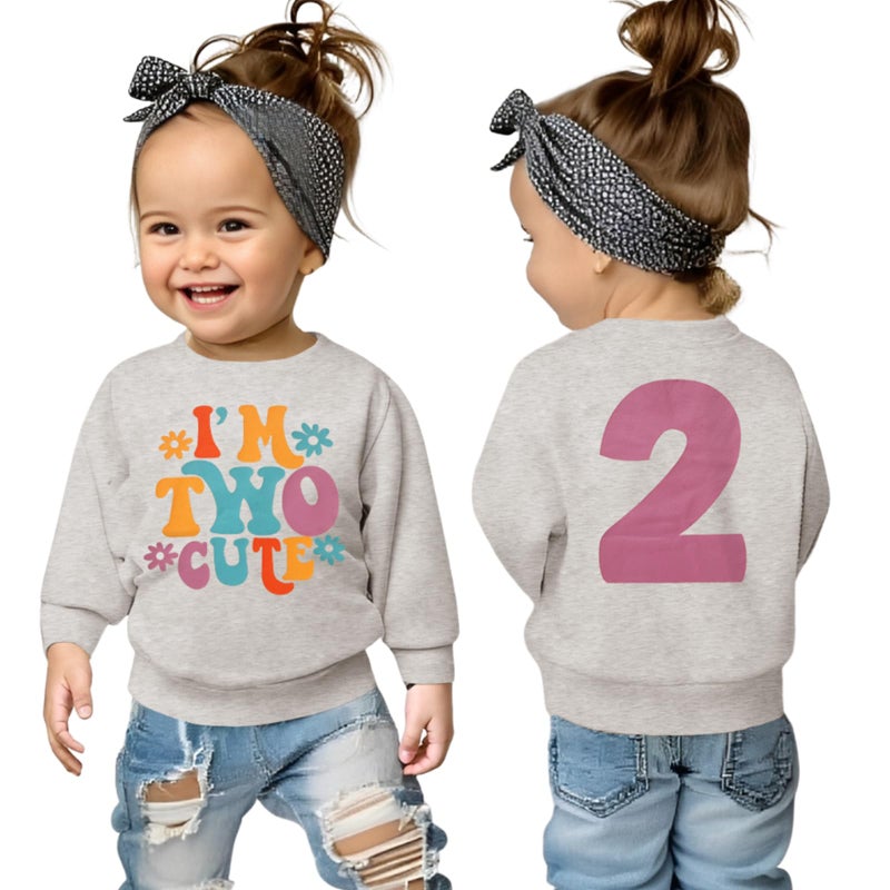 KEKEMI Birthday Sweatshirt for Toddler Girl Iâ€™M Two Cute Birthday Girl Outfit 2T B-Day Party Long Sleeve Shirt Cute Fall Tops(Grey,2T) - Image 1
