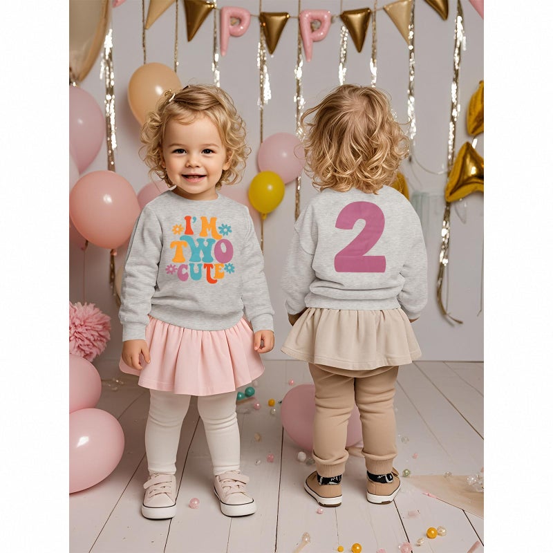 KEKEMI Birthday Sweatshirt for Toddler Girl Iâ€™M Two Cute Birthday Girl Outfit 2T B-Day Party Long Sleeve Shirt Cute Fall Tops(Grey,2T) - Image 3