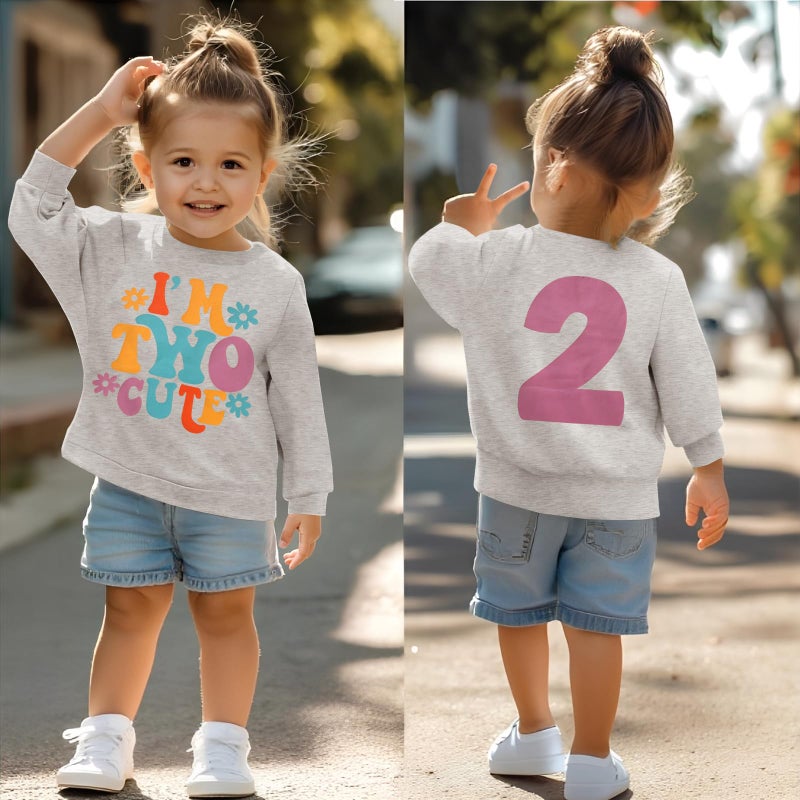 KEKEMI Birthday Sweatshirt for Toddler Girl Iâ€™M Two Cute Birthday Girl Outfit 2T B-Day Party Long Sleeve Shirt Cute Fall Tops(Grey,2T) - Image 5