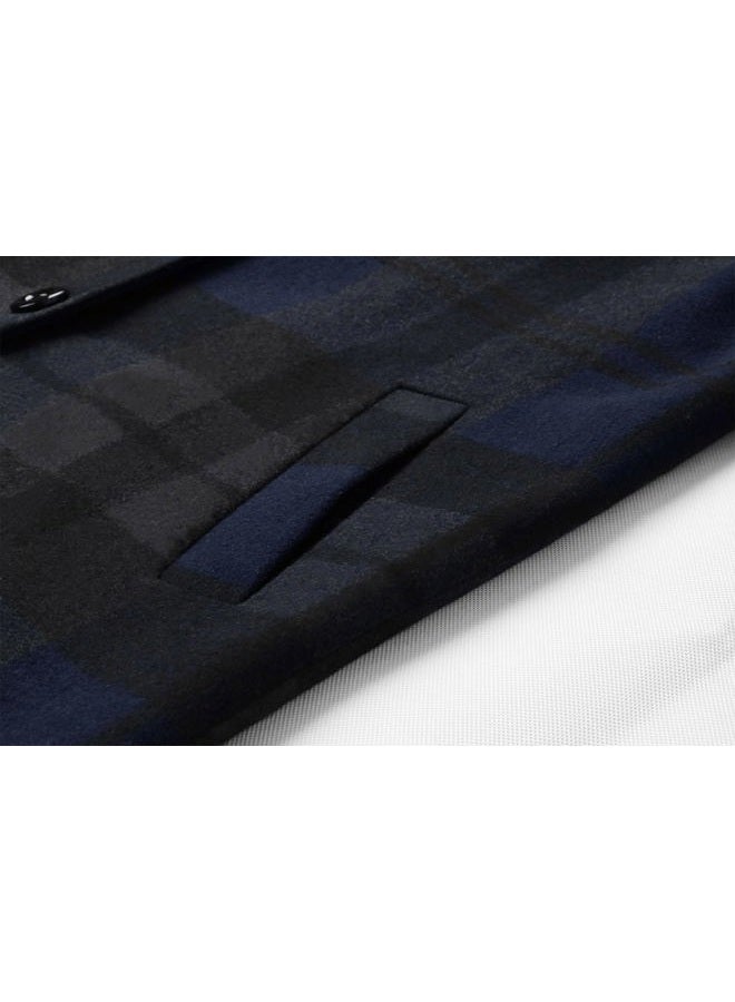 chouyatou Men's Casual Notched Collar Plaid Single Breasted Wool Blend Formal Trench Top Coat, Navy-plaid, XXL - Image 5