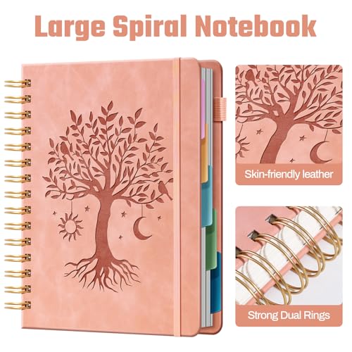 Ovesmusl Hardcover Spiral Notebook 6.1" x 8.4" with 5 Removable Dividers 300 Pages Leather 5 Subject Notebook College Ruled 100GSM Large Spiral Notebooks for Work Thick Lined Journal for Women, Pink - Image 4