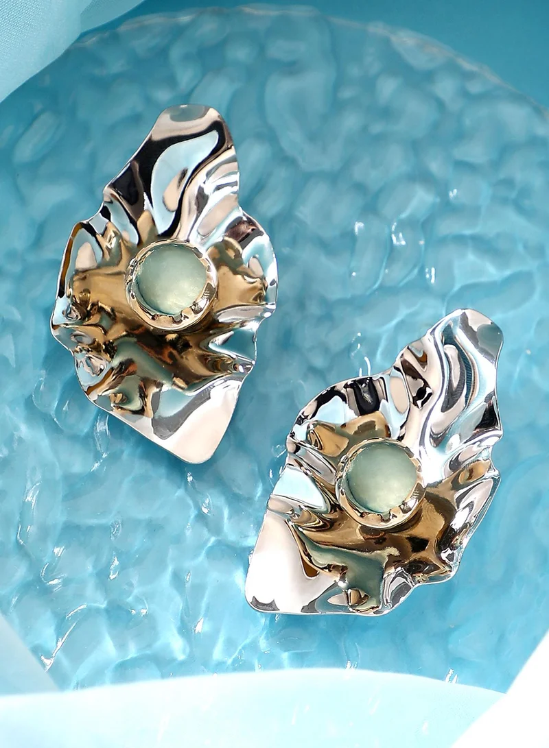 SOHI Women The Techno-Flora Statement Earrings | Chrome Silver Colour | One-Size | Metallic Alloy Material | Push Back Closure | Earrings For Evening & Party Wear