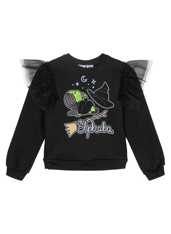 Wicked Elphaba Little Girls Fleece Pullover Sweatshirt and Ribbed Flare Leggings Outfit Set Black/Gray 7-8 - Image 2