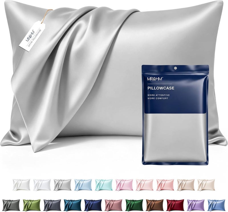 MR&HM Satin Pillowcase for Hair and Skin, Silk Satin Pillowcase 2 Pack, Queen Size Pillow Cases Set of 2, Silky Pillow Cover with Envelope Closure (20x30, Silver Grey) - Image 1