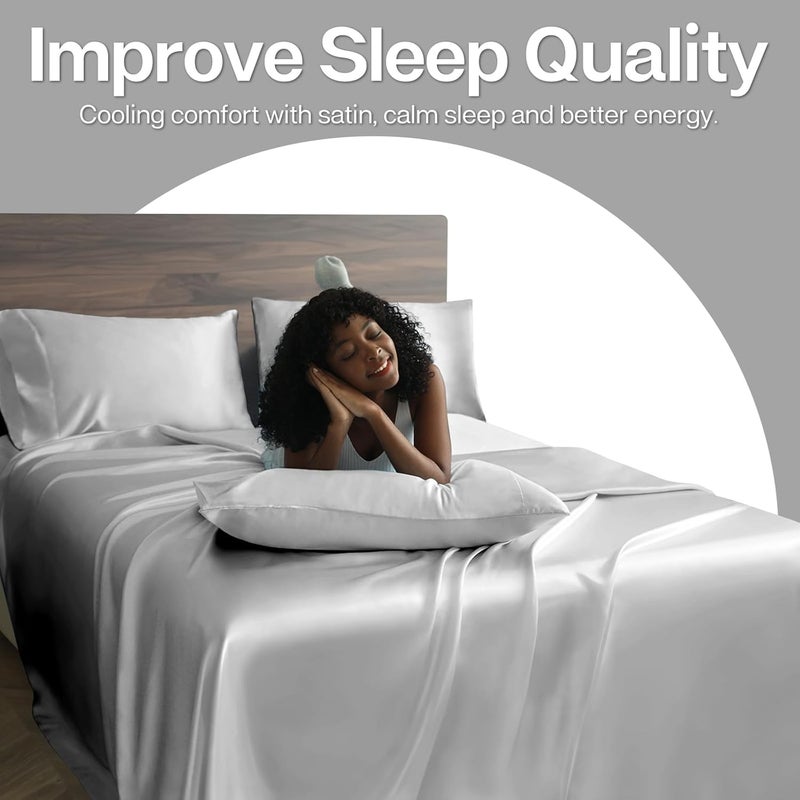 MR&HM Satin Pillowcase for Hair and Skin, Silk Satin Pillowcase 2 Pack, Queen Size Pillow Cases Set of 2, Silky Pillow Cover with Envelope Closure (20x30, Silver Grey) - Image 5