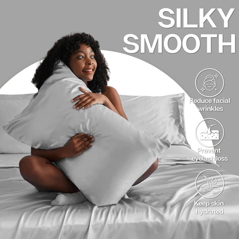 MR&HM Satin Pillowcase for Hair and Skin, Silk Satin Pillowcase 2 Pack, Queen Size Pillow Cases Set of 2, Silky Pillow Cover with Envelope Closure (20x30, Silver Grey) - Image 4