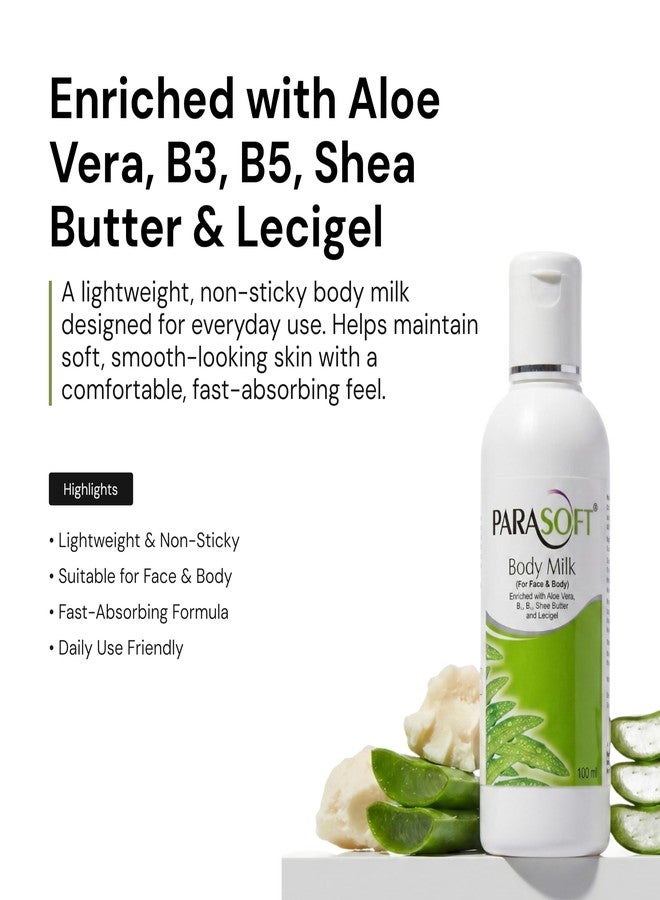 Parasoft Body & Face Milk Lotion for Very Dry Skin, Non-Sticky Hydrating Moisturizing Lotion With Aloe Vera, Shea Butter, Vit. B3 & B6, For Men & Women-100ml(Pack of 2) - Image 3