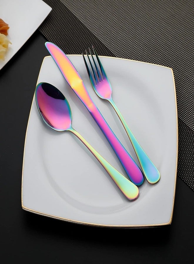 BKSMD Portable Stainless Steel Flatware Set Travel Camping Cutlery Set Portable Utensil Travel Silverware Dinnerware Set with a Waterproof Case (Rainbow) - Image 3