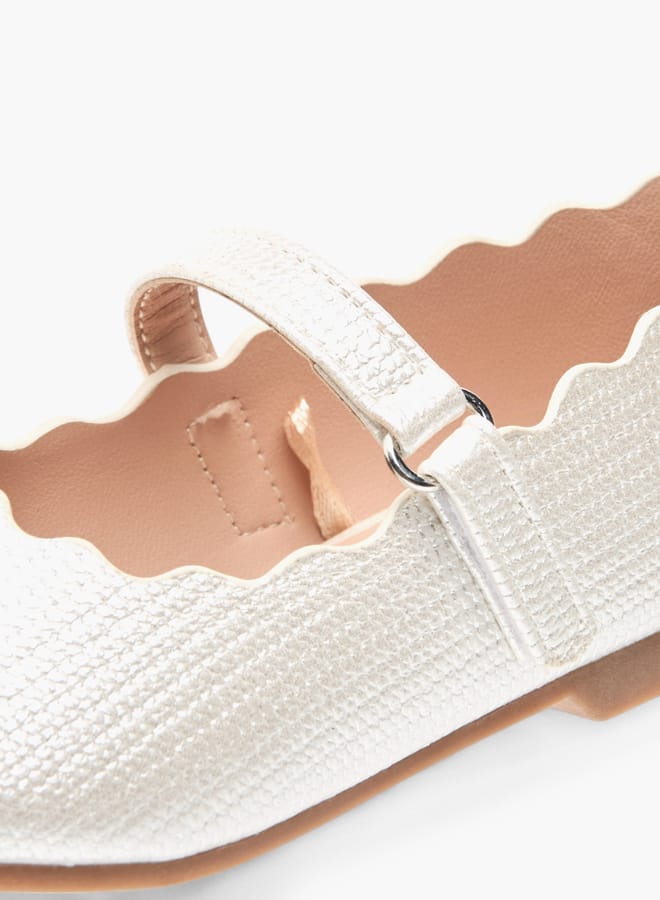 JUNIORS Girls Scallop Detail Ballerina Shoes With Hook And Loop Closure - Image 5