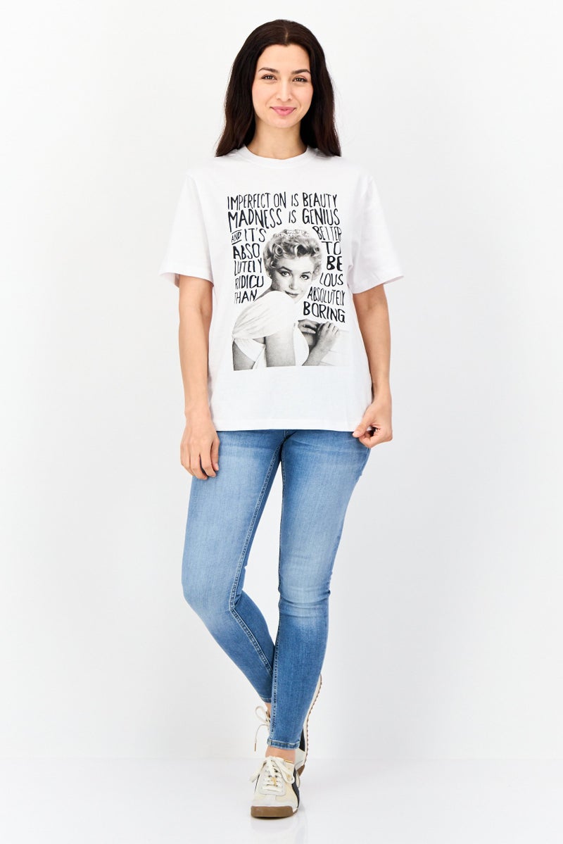 Marilyn Monroe Women Oversized Fit Crew Neck Short Sleeves Graphic Print T-Shirt, White - Image 2